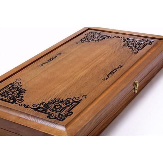 Backgammon carved wooden (oak), model "ND-002BL"