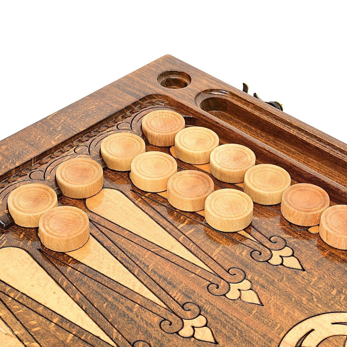 Backgammon carved wooden, model "Worker and Kolkhoz Woman"